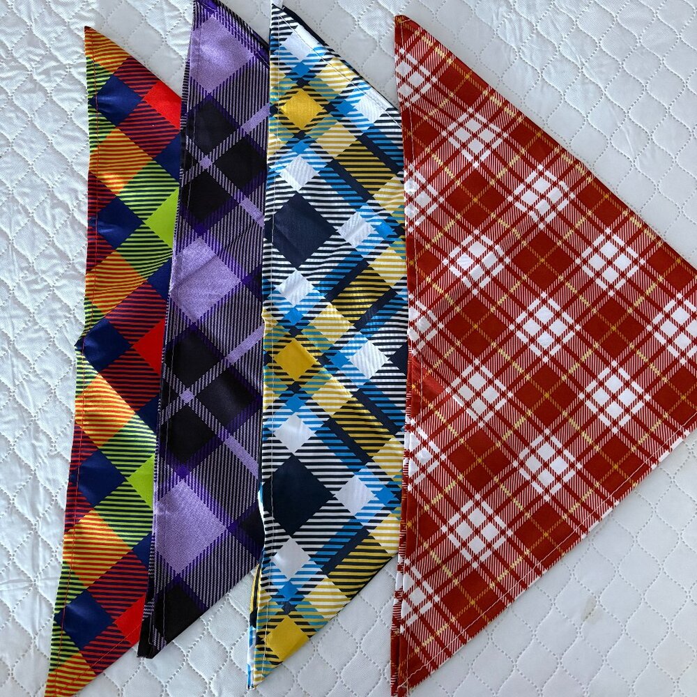 New Set of 4 Plaid triangle bandanas 25 inches long
